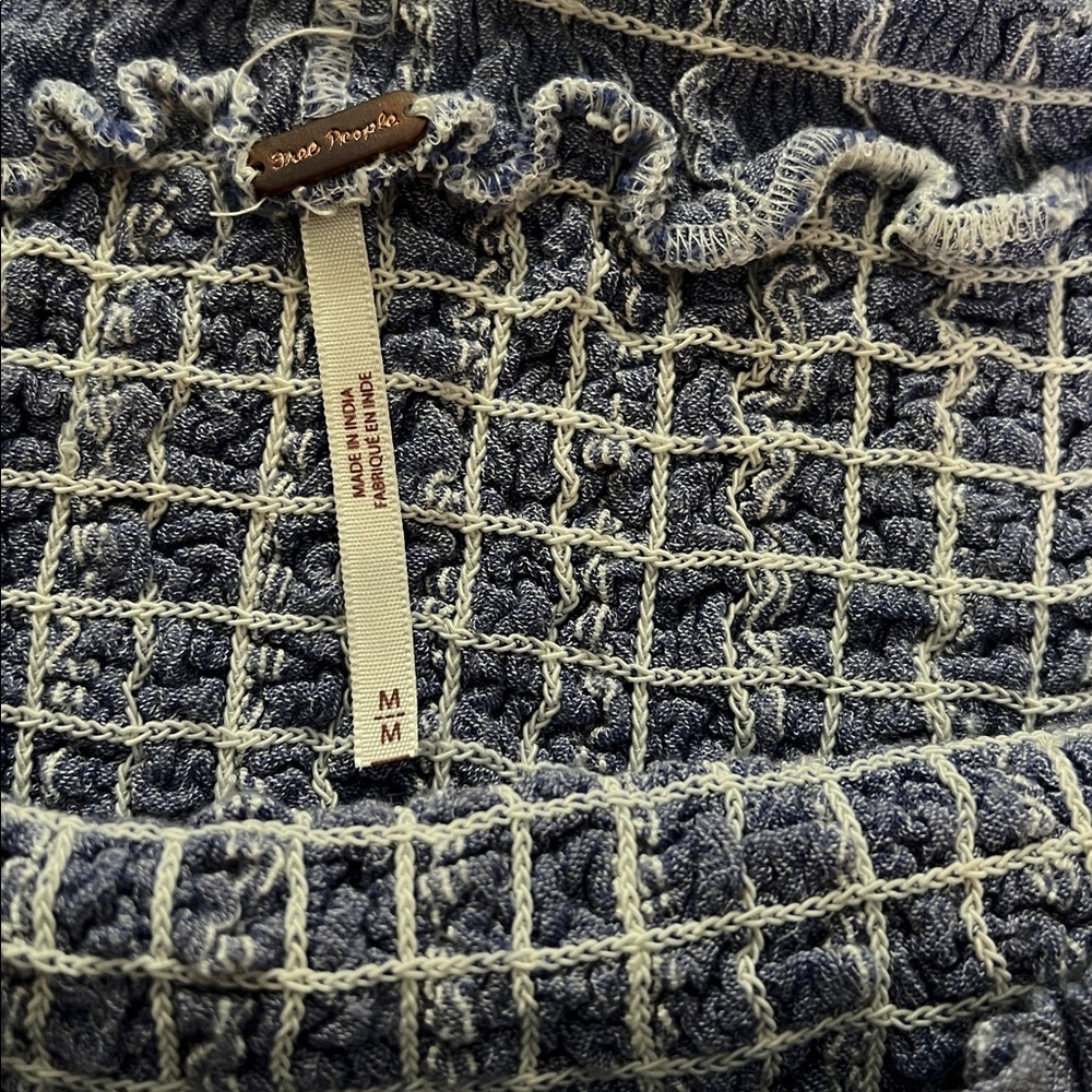 Free People Smock Around Striped Cropped Blouse Top Blue Bell Sleeves Medium - Picture 5 of 7